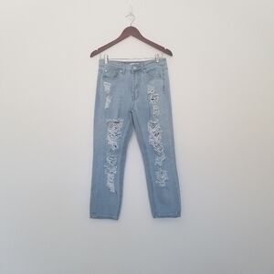Almost Famous Ultra Distressed Mid Rise Jeans.